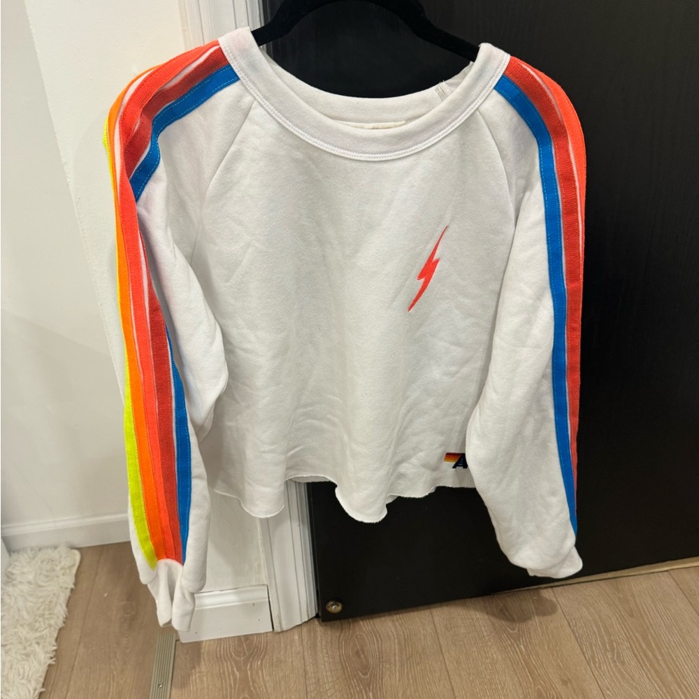 Aviator nation cropped bolt crewneck neon
